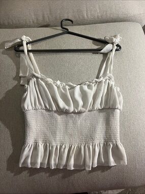 Aritzia Wilfred Ivory Smocked Tie-Strap Camisole